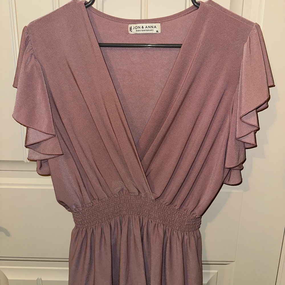 Jon & Anna Dusty Pink Midi Dress with Ruffle Sleeves